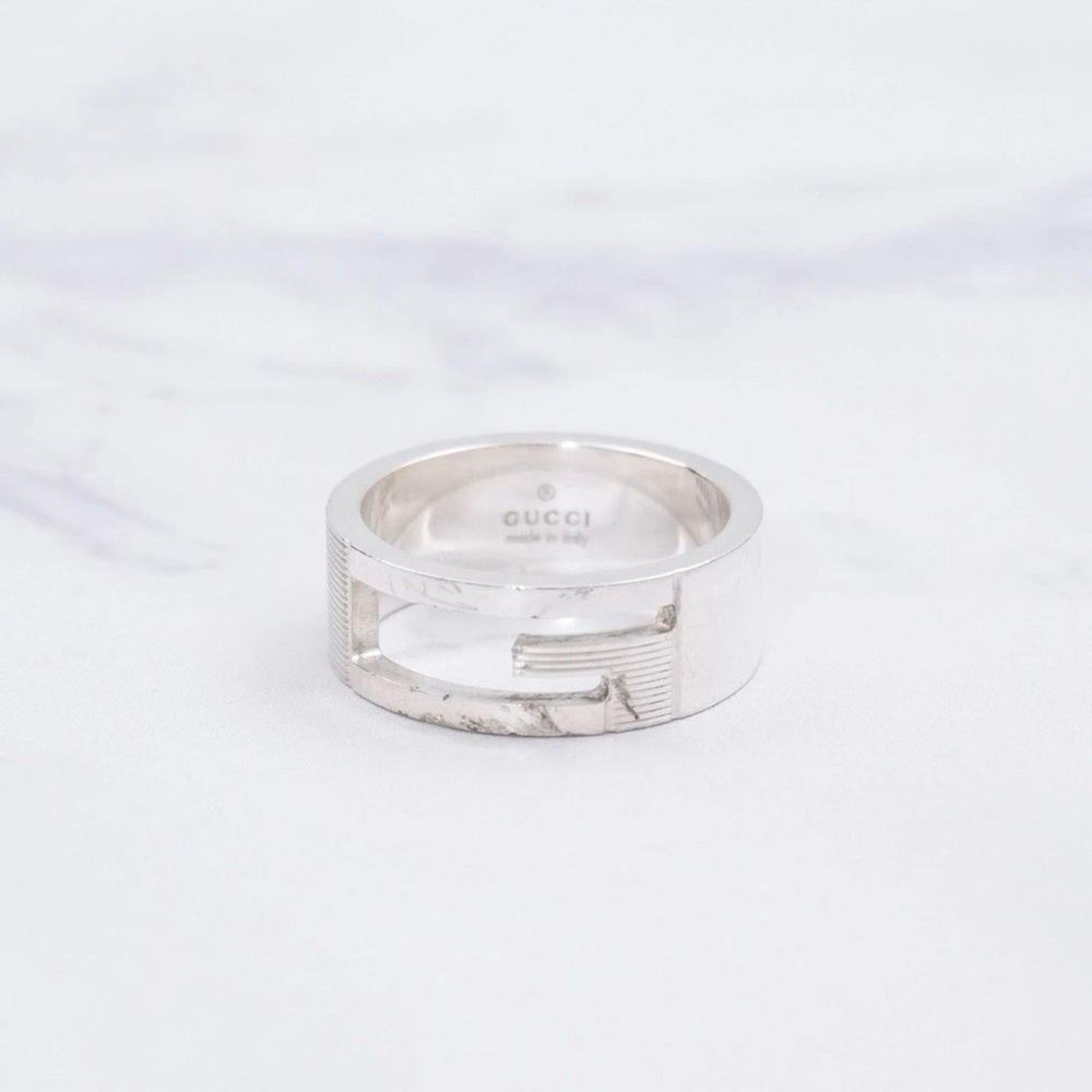 Authentic Gucci Classic G Logo Monogram 925 Sterling Silver Band Ring Size 9.5 - Picture 3 of 11